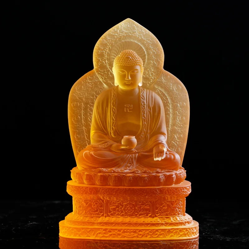 Coloured glaze Shakyamuni Buddha Amitabha statue Medicine Buddha statue worship ornaments