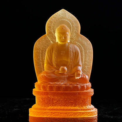 Coloured glaze Shakyamuni Buddha Amitabha statue Medicine Buddha statue worship ornaments