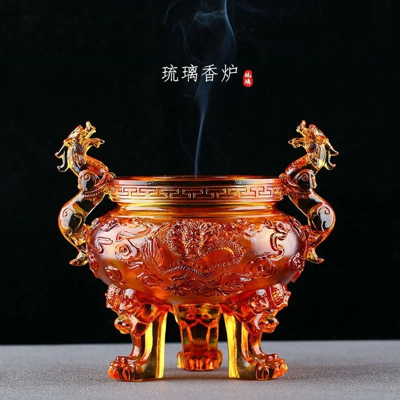 Coloured glaze Shenglong Tripod Gift Incense Burner Heyday Living Room Study Buddhist Hall Zen Ornament