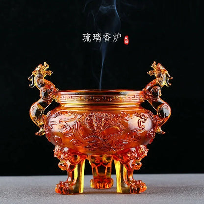 Coloured glaze Shenglong Tripod Gift Incense Burner Heyday Living Room Study Buddhist Hall Zen Ornament