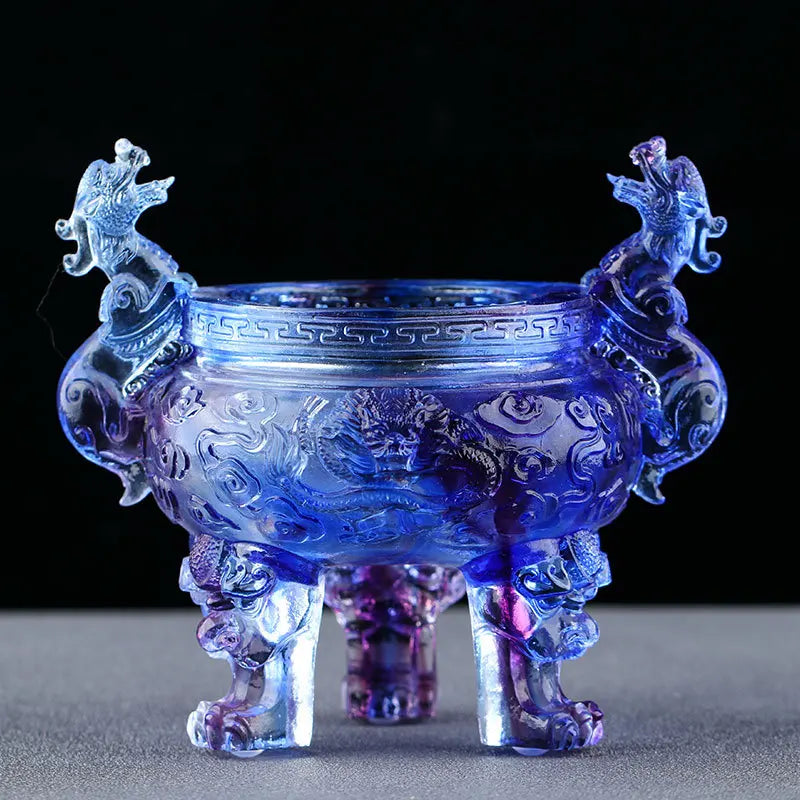 Coloured glaze Shenglong Tripod Gift Incense Burner Heyday Living Room Study Buddhist Hall Zen Ornament
