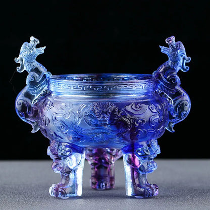 Coloured glaze Shenglong Tripod Gift Incense Burner Heyday Living Room Study Buddhist Hall Zen Ornament