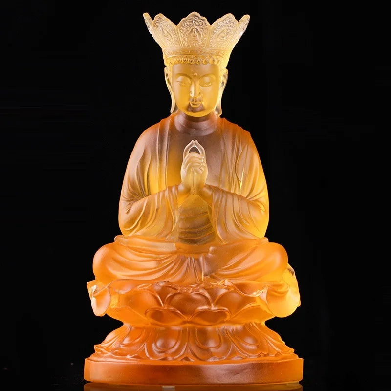 Coloured glaze Tathagata Buddha Statue Decoration Buddhist temple home decor worship Shakyamuni Buddha Temple Buddhist Supplies