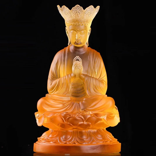 Coloured glaze Tathagata Buddha Statue Decoration Buddhist temple home decor worship Shakyamuni Buddha Temple Buddhist Supplies