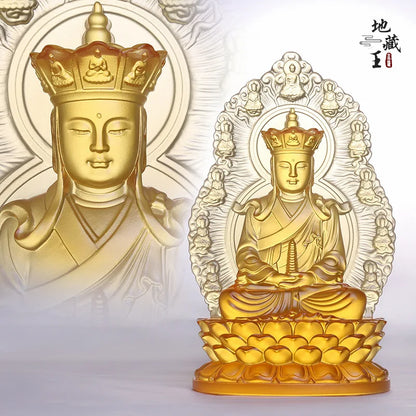 Coloured glaze Tower Five Buddha Crown Dizang Bodhisattva Decoration Buddha statue Home Furnishing Ksitigarbha Bodhisattva