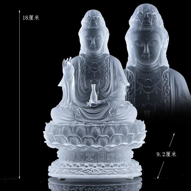 Coloured glaze Vase Guanyin Buddha Statue Sitting Lotus Bodhisattva Buddhist Temple Worship Household Ornaments