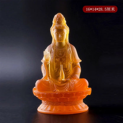 Coloured glaze Vase Guanyin Buddha Statue Sitting Lotus Bodhisattva Buddhist Temple Worship Household Ornaments