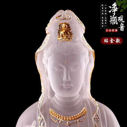 Coloured glaze Vase Guanyin Buddha Statue Sitting Lotus Bodhisattva Buddhist Temple Worship Household Ornaments