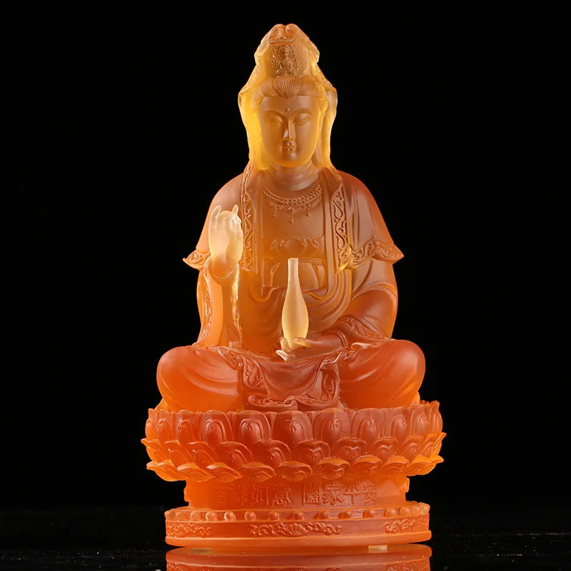 Coloured glaze Vase Guanyin Buddha Statue Sitting Lotus Bodhisattva Buddhist Temple Worship Household Ornaments
