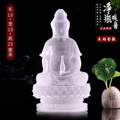 Coloured glaze Vase Guanyin Buddha Statue Sitting Lotus Bodhisattva Buddhist Temple Worship Household Ornaments