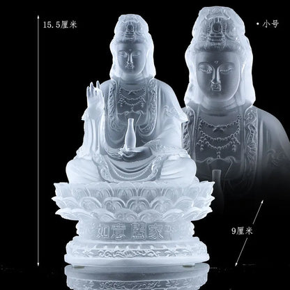 Coloured glaze Vase Guanyin Buddha Statue Sitting Lotus Bodhisattva Buddhist Temple Worship Household Ornaments
