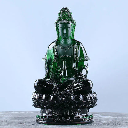 Coloured glaze Vase Guanyin Buddha Statue Sitting Lotus Bodhisattva Buddhist Temple Worship Household Ornaments