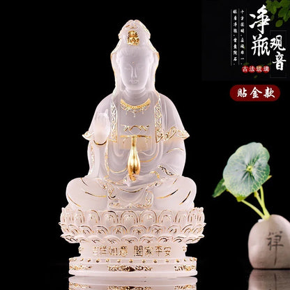 Coloured glaze Vase Guanyin Buddha Statue Sitting Lotus Bodhisattva Buddhist Temple Worship Household Ornaments