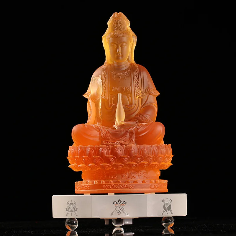 Coloured glaze Vase Guanyin Buddha Statue Sitting Lotus Bodhisattva Buddhist Temple Worship Household Ornaments