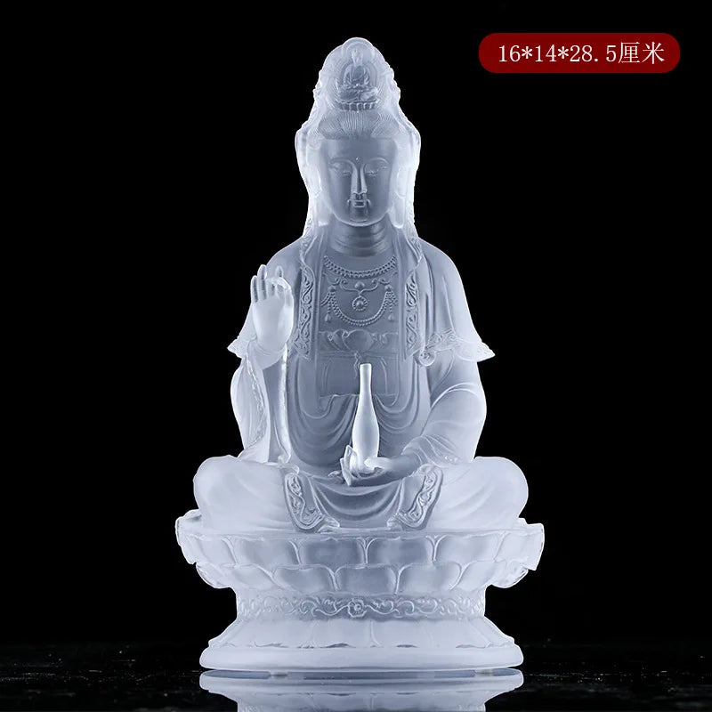 Coloured glaze Vase Guanyin Buddha Statue Sitting Lotus Bodhisattva Buddhist Temple Worship Household Ornaments