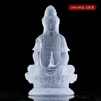 Coloured glaze Vase Guanyin Buddha Statue Sitting Lotus Bodhisattva Buddhist Temple Worship Household Ornaments