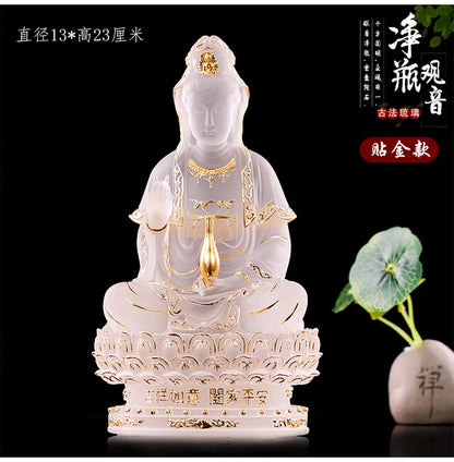 Coloured glaze Vase Guanyin Buddha Statue Sitting Lotus Bodhisattva Buddhist Temple Worship Household Ornaments