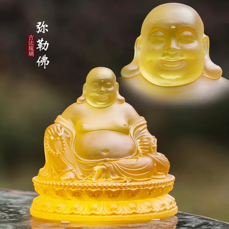 Coloured glaze belly Maitreya Buddha Lucky Laughing Buddha worship at home handicraft ornaments future buddha
