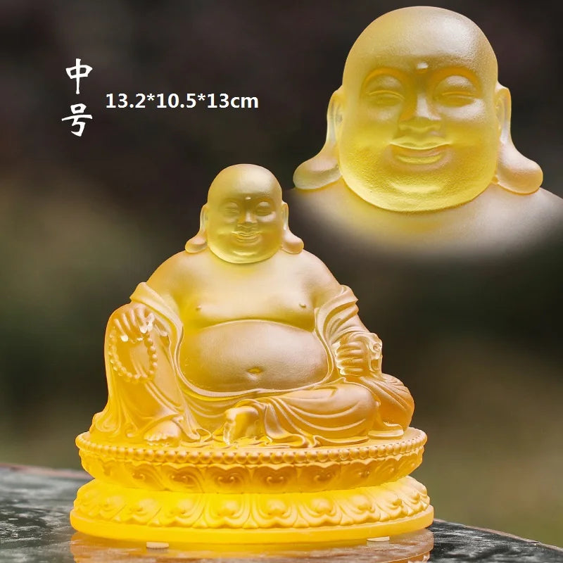Coloured glaze belly Maitreya Buddha Lucky Laughing Buddha worship at home handicraft ornaments future buddha