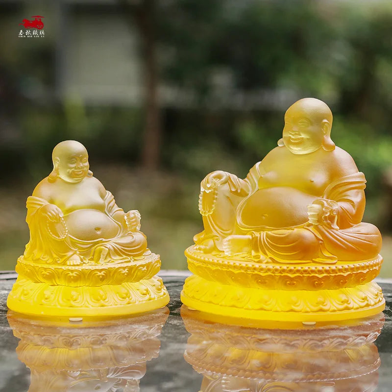 Coloured glaze belly Maitreya Buddha Lucky Laughing Buddha worship at home handicraft ornaments future buddha