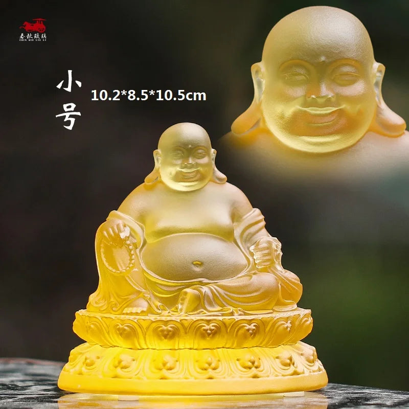 Coloured glaze belly Maitreya Buddha Lucky Laughing Buddha worship at home handicraft ornaments future buddha