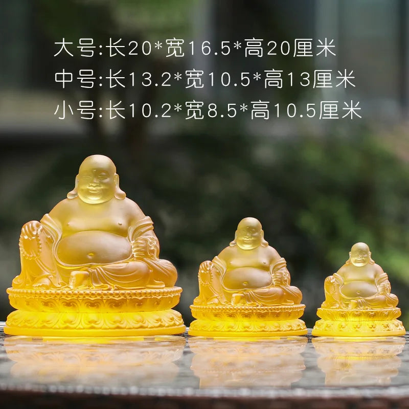 Coloured glaze belly Maitreya Buddha Lucky Laughing Buddha worship at home handicraft ornaments future buddha