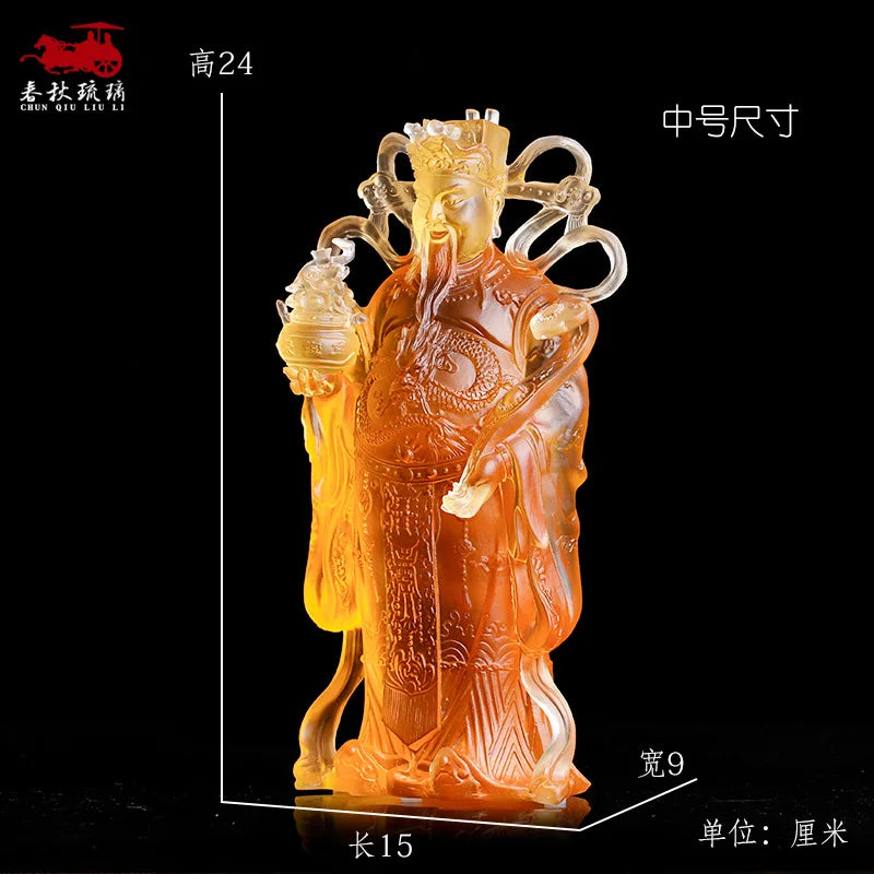 Coloured glaze civil God of wealth and Buddha statue amber home worship ornament fortune