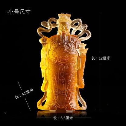 Coloured glaze civil God of wealth and Buddha statue amber home worship ornament fortune