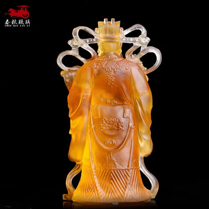 Coloured glaze civil God of wealth and Buddha statue amber home worship ornament fortune