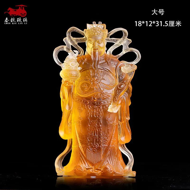 Coloured glaze civil God of wealth and Buddha statue amber home worship ornament fortune