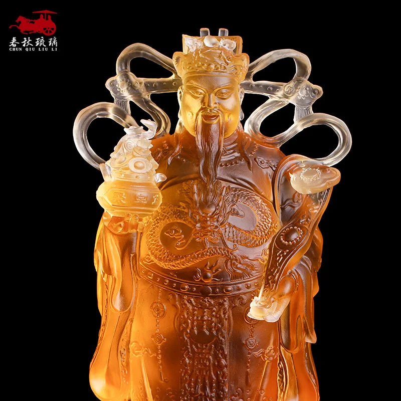 Coloured glaze civil God of wealth and Buddha statue amber home worship ornament fortune