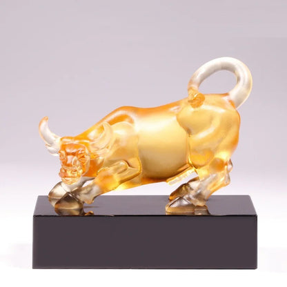 Coloured glaze cow ornament Wall Street Financial Bull turn things around Extra cash
