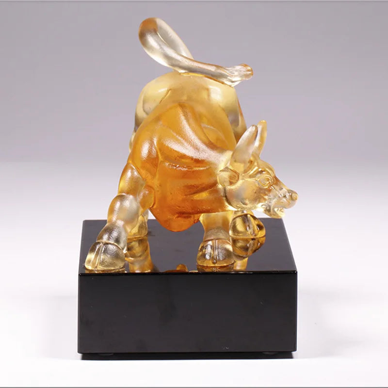 Coloured glaze cow ornament Wall Street Financial Bull turn things around Extra cash