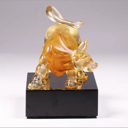 Coloured glaze cow ornament Wall Street Financial Bull turn things around Extra cash