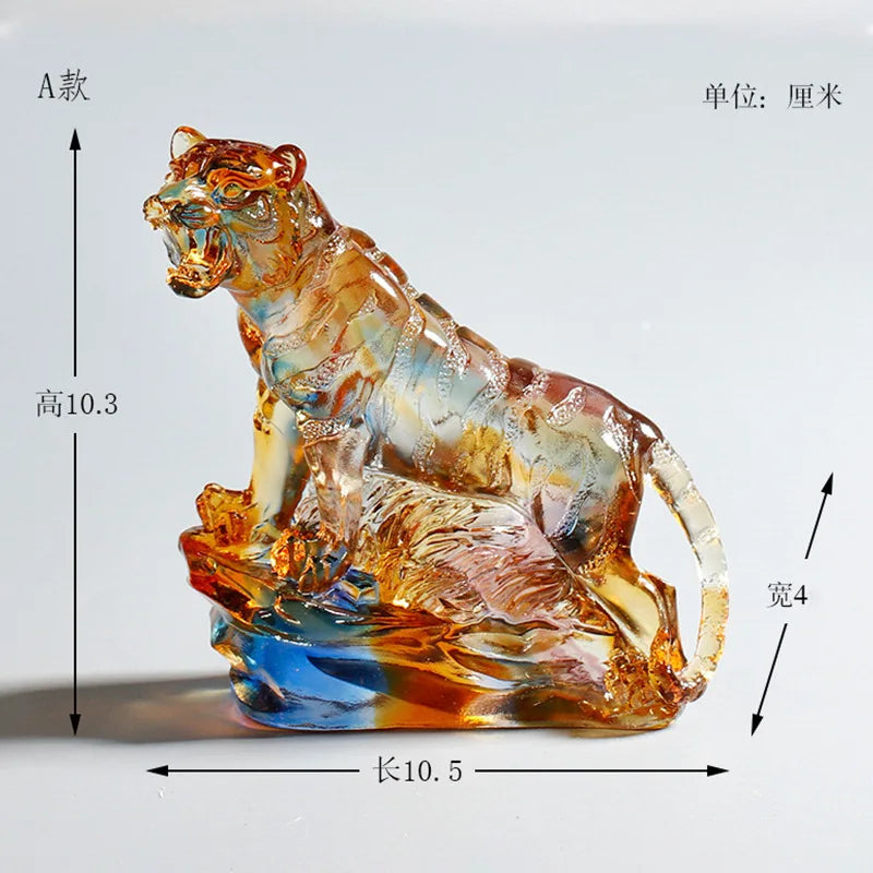 Coloured glaze crystal tiger ornament Zodiac Tiger living room decorations artwork birthday gift for tiger