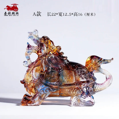 Coloured glaze dragon turtle four beasts gossip money turtle ornament home decoration office crafts