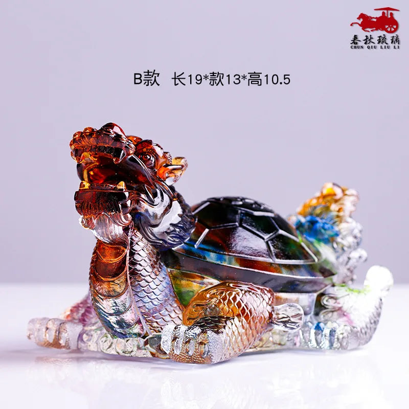 Coloured glaze dragon turtle four beasts gossip money turtle ornament home decoration office crafts