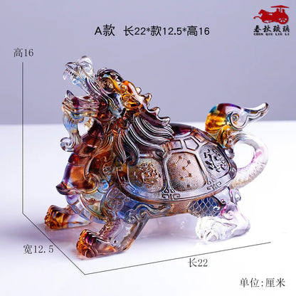 Coloured glaze dragon turtle four beasts gossip money turtle ornament home decoration office crafts