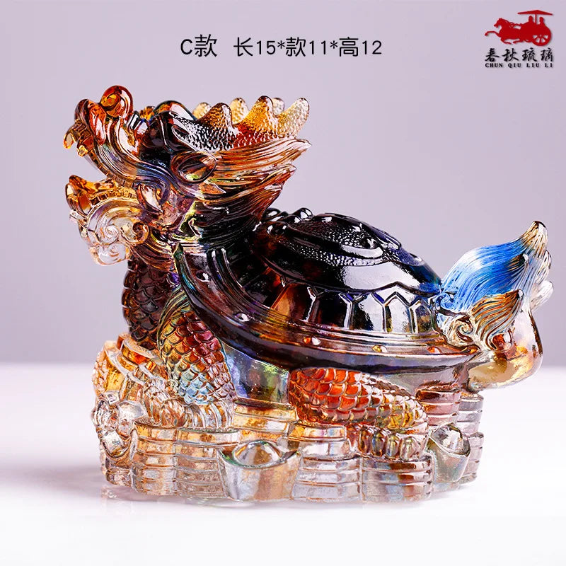 Coloured glaze dragon turtle four beasts gossip money turtle ornament home decoration office crafts