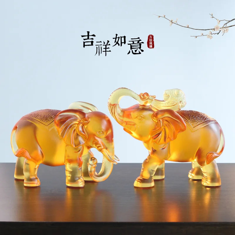 Coloured glaze elephant ornament crafts table decorations lucky gift