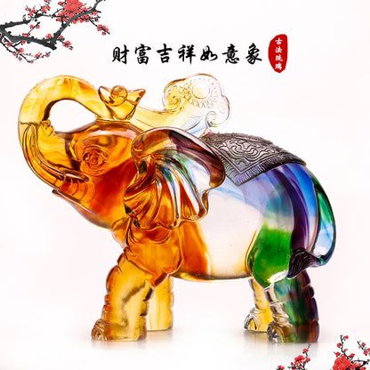 Coloured glaze elephant ornament fortune craft gift decoration good luck