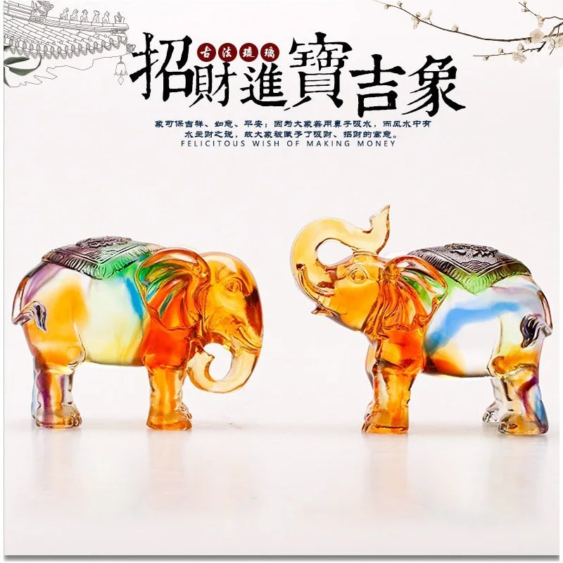 Coloured glaze elephant ornament fortune craft gift decoration good luck