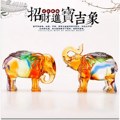 Coloured glaze elephant ornament fortune craft gift decoration good luck
