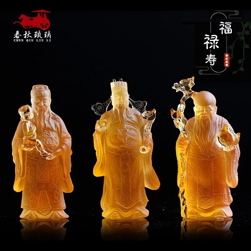 Coloured glaze good fortune wealth longevity God of Fortune Buddha statue ornament worship gift