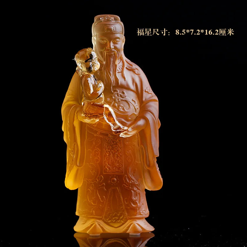 Coloured glaze good fortune wealth longevity God of Fortune Buddha statue ornament worship gift