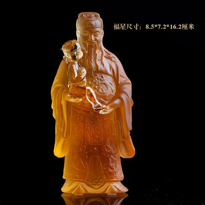 Coloured glaze good fortune wealth longevity God of Fortune Buddha statue ornament worship gift