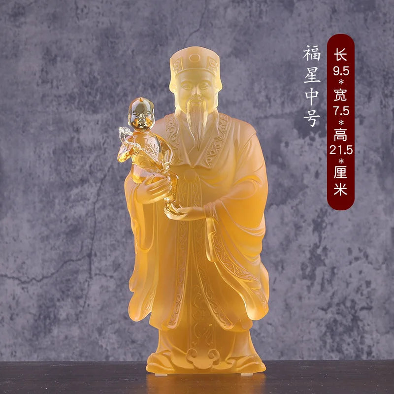 Coloured glaze good fortune wealth longevity God of Fortune Buddha statue ornament worship gift