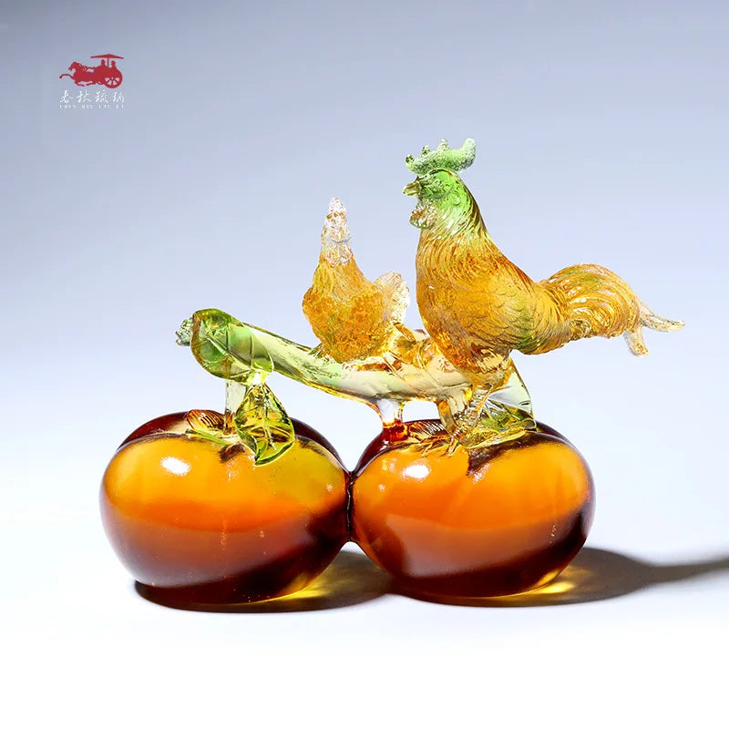 Coloured glaze handicrafts everything goes well persimmon rooster Zodiac ornaments