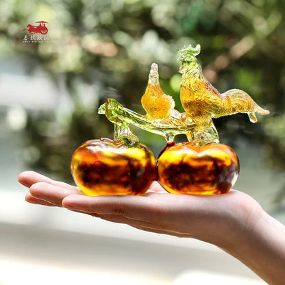 Coloured glaze handicrafts everything goes well persimmon rooster Zodiac ornaments