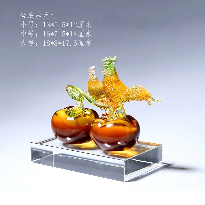 Coloured glaze handicrafts everything goes well persimmon rooster Zodiac ornaments